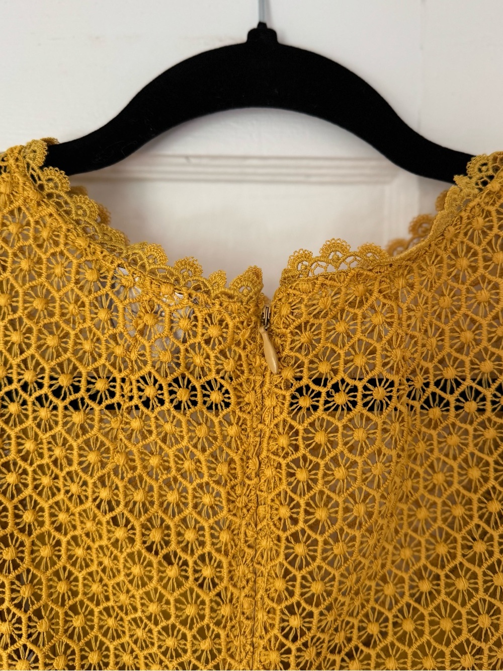 ASOS Mustard Lace Long Sleeve Panelled Dress - Picture 11 of 12